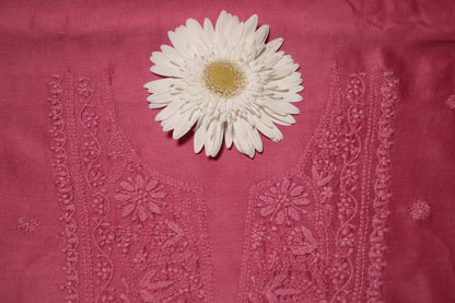 Mauve Pink Chanderi Unstitched Chikankari Suit Set