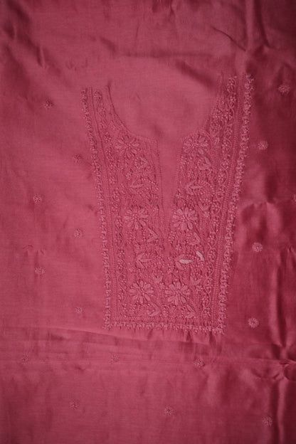 Mauve Pink Chanderi Unstitched Chikankari Suit Set