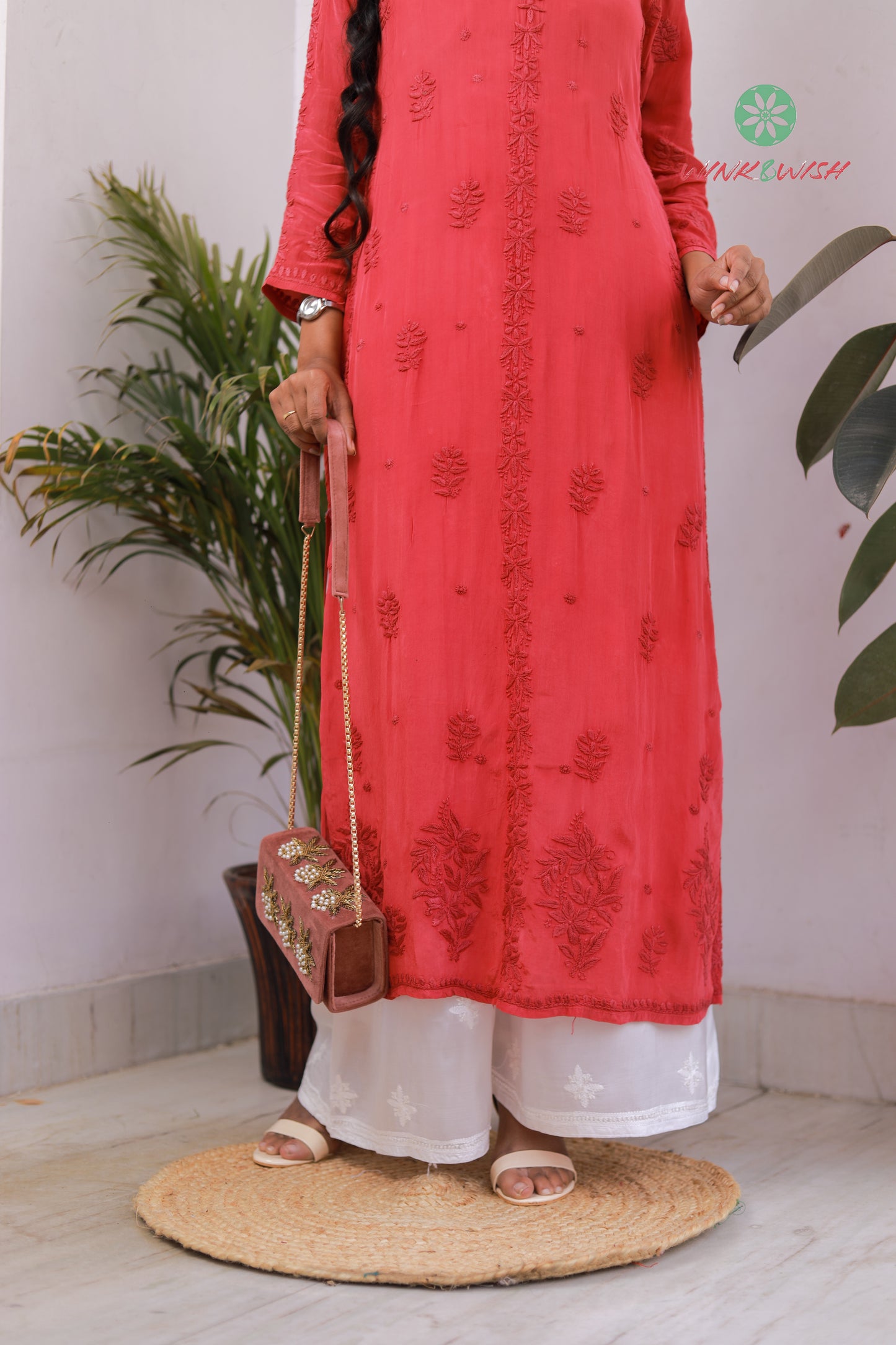 'Majestic Magenta' Pure Crepe Designer Chikankari Kurti