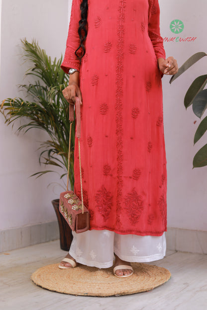 'Majestic Magenta' Pure Crepe Designer Chikankari Kurti