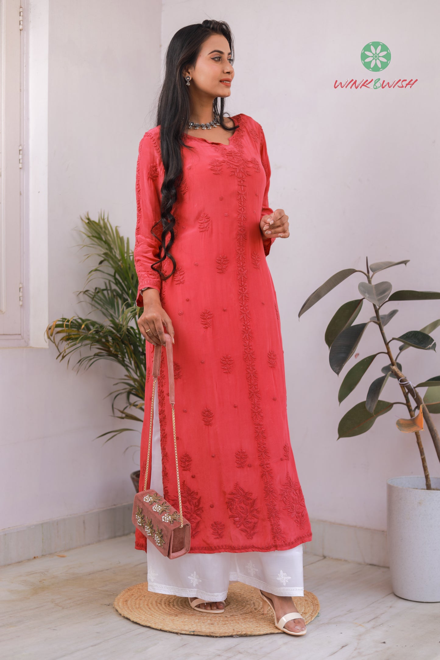 'Majestic Magenta' Pure Crepe Designer Chikankari Kurti