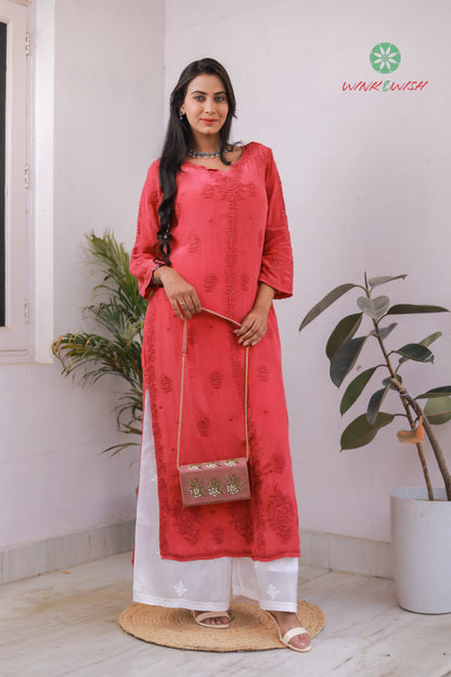 'Majestic Magenta' Pure Crepe Designer Chikankari Kurti
