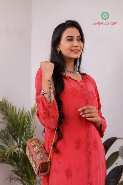 'Majestic Magenta' Pure Crepe Designer Chikankari Kurti