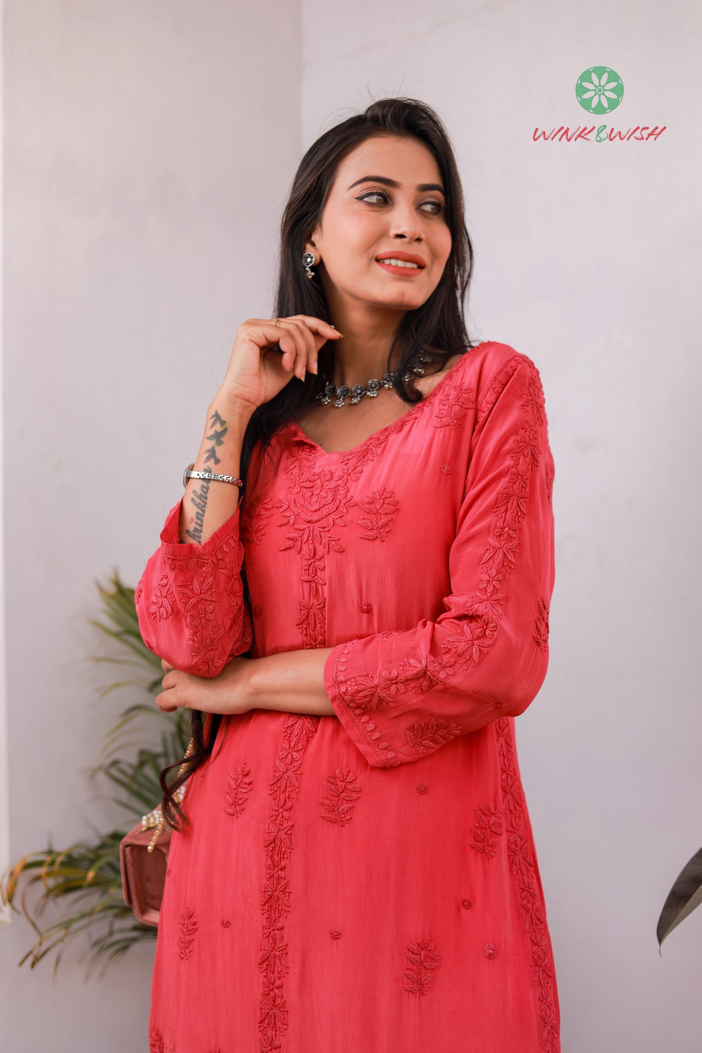 'Majestic Magenta' Pure Crepe Designer Chikankari Kurti