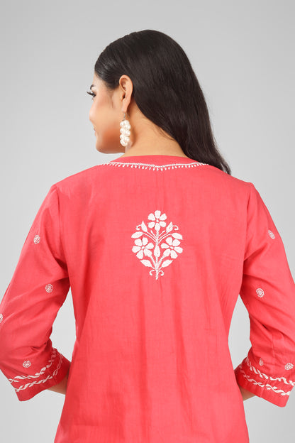 'Artisanal Grace Wednesday' Pink Mul Cotton Chikankari Kurti