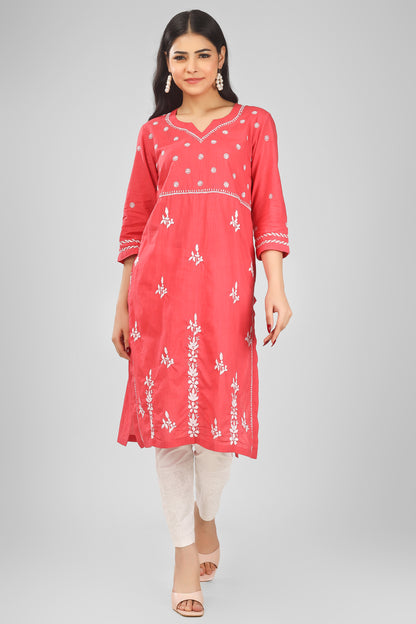 'Artisanal Grace Wednesday' Pink Mul Cotton Chikankari Kurti