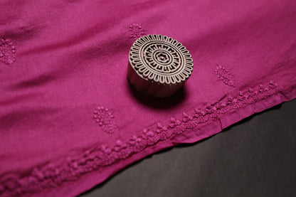 Wine Chanderi Unstitched Chikankari Suit Set