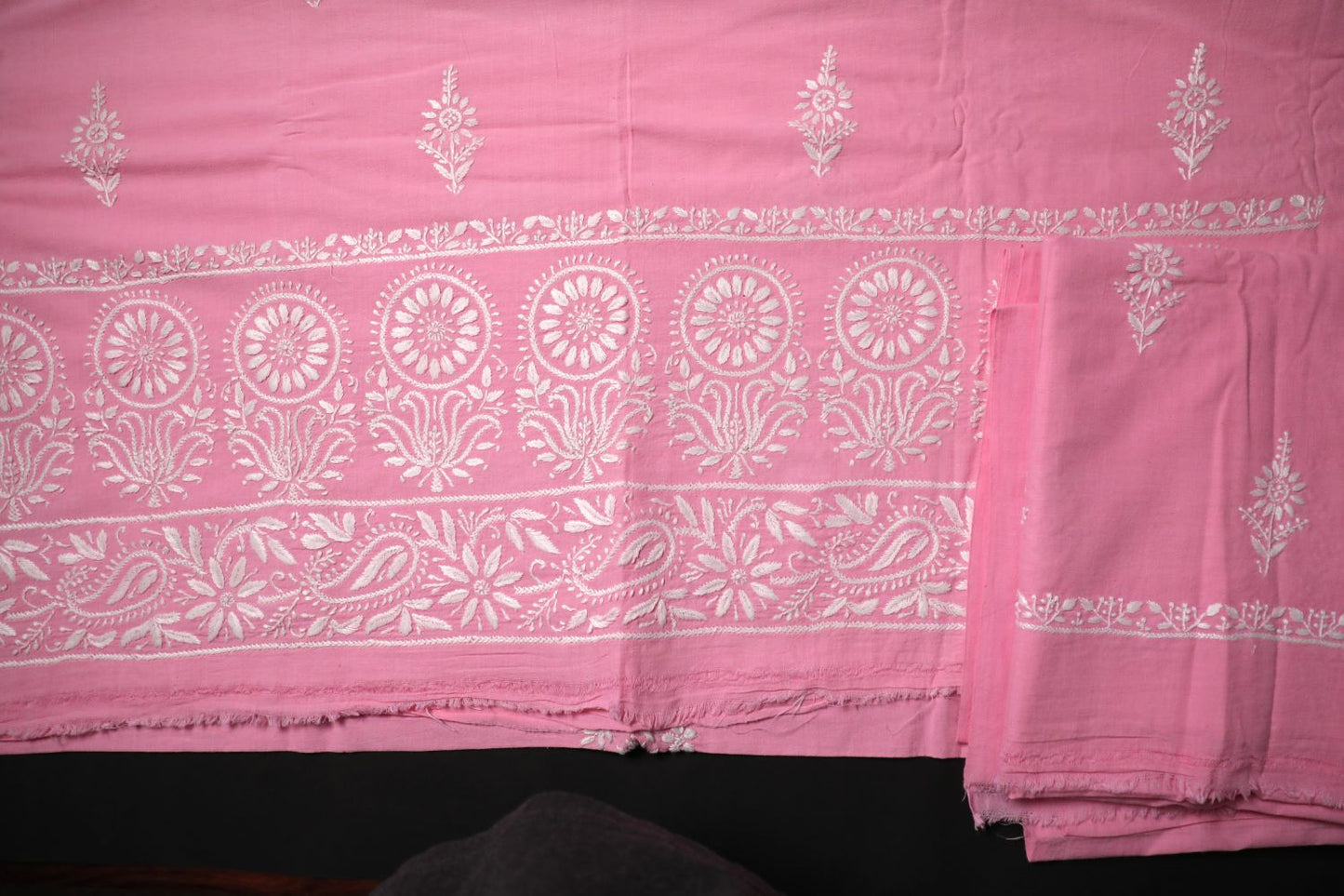 Khadi Pink South Cotton Unstitched Chikankari Kurta Pant Set