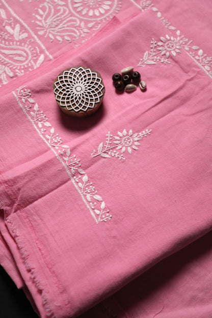 Khadi Pink South Cotton Unstitched Chikankari Kurta Pant Set
