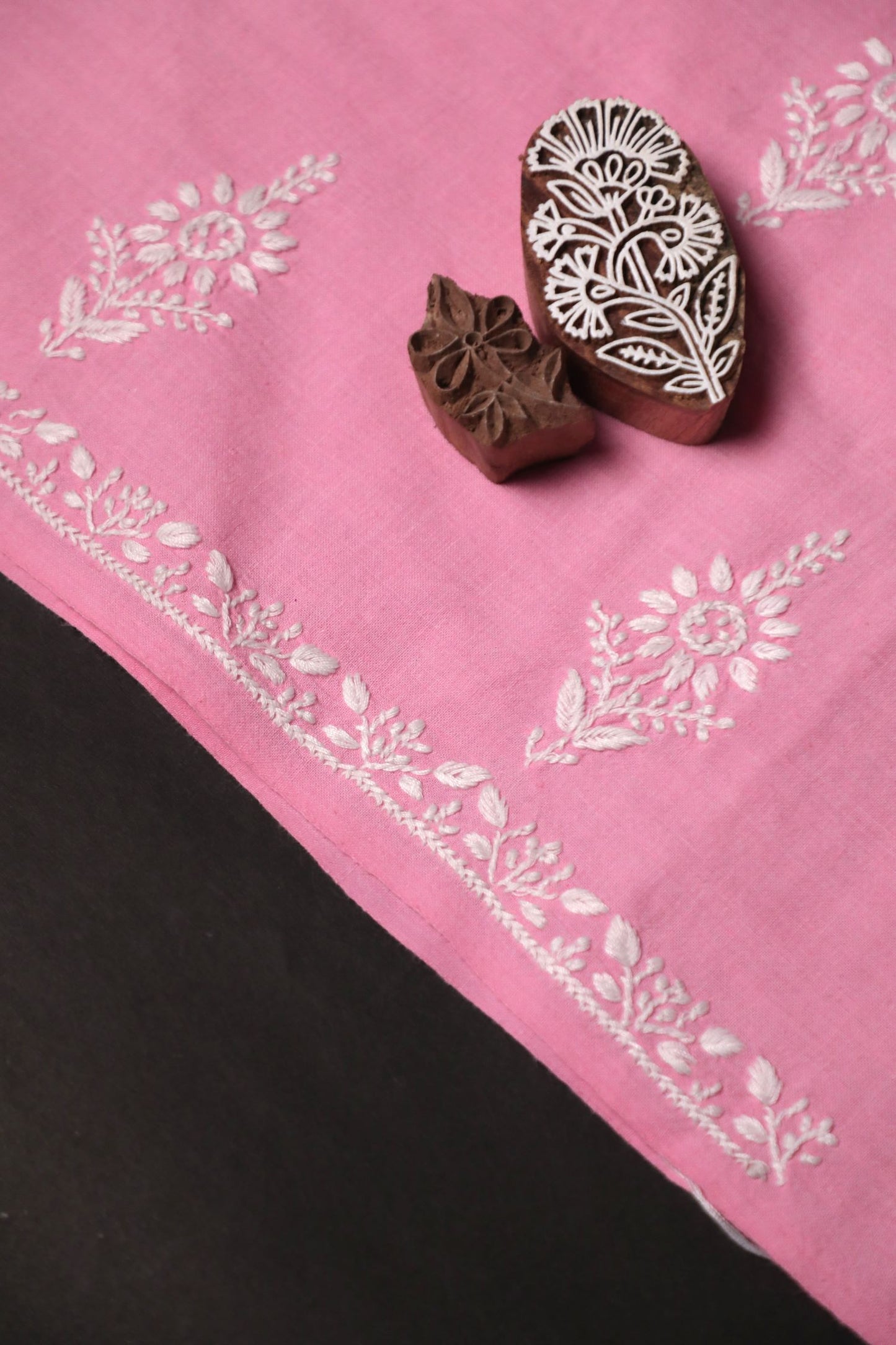 Khadi Pink South Cotton Unstitched Chikankari Kurta Pant Set