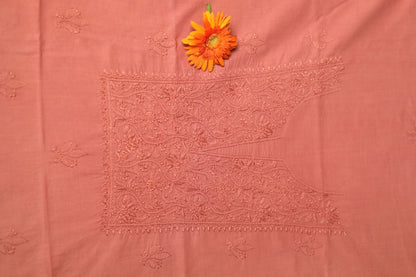 Coral Mauve Mul Cotton Unstitched Chikankari Kurta fabric