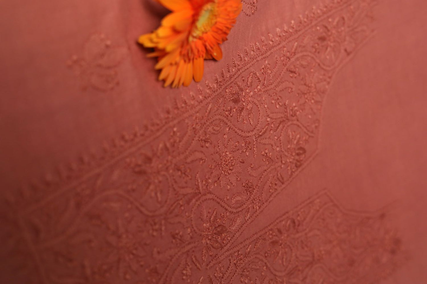 Coral Mauve Mul Cotton Unstitched Chikankari Kurta fabric