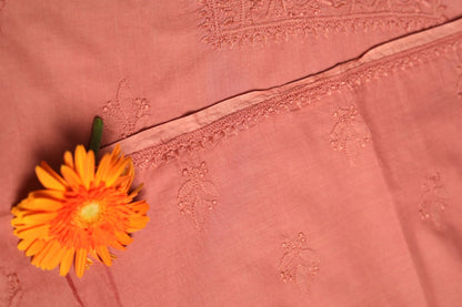 Coral Mauve Mul Cotton Unstitched Chikankari Kurta fabric