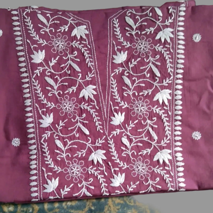 Wine Soft Cotton Unstitched Chikankari Kurta Pant Set