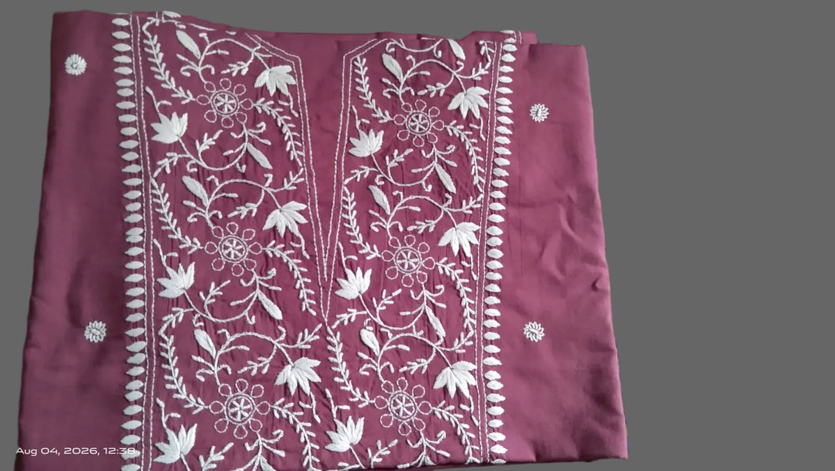 Wine Soft Cotton Unstitched Chikankari Kurta Pant Set