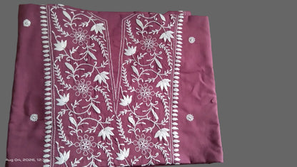 Wine Soft Cotton Unstitched Chikankari Kurta Pant Set