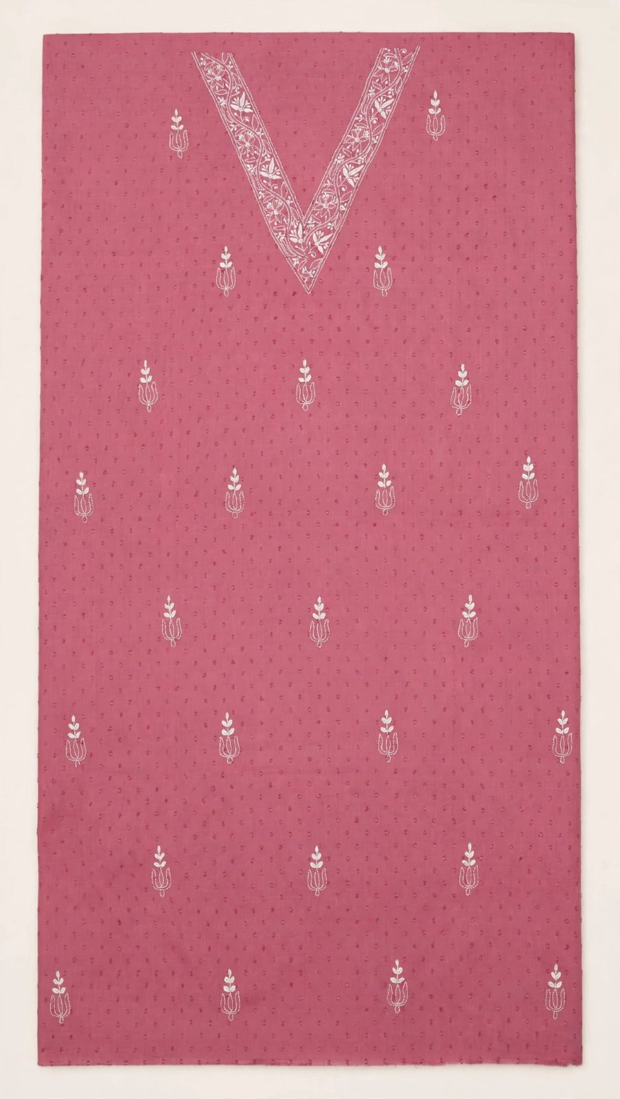 V Neck Dusky Rose Pink embroidered Chikankari Dress material