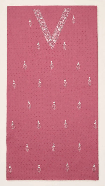V Neck Dusky Rose Pink embroidered Chikankari Dress material