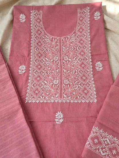 Mauve Pink Soft Cotton Unstitched Chikankari Suit Set
