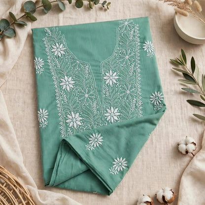 Sea Green Mul Cotton Chikankari Unstitched Kurta