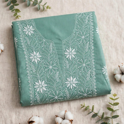 Sea Green Mul Cotton Chikankari Unstitched Kurta