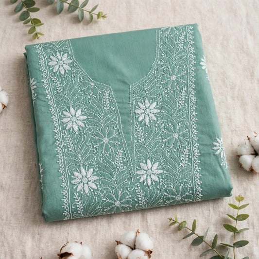 Sea Green Mul Cotton Chikankari Unstitched Kurta