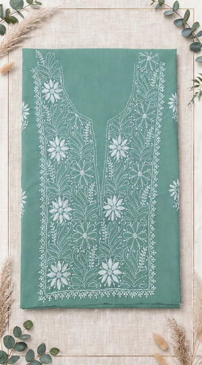 Sea Green Mul Cotton Chikankari Unstitched Kurta
