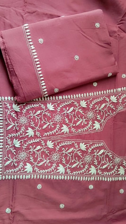 Wine Soft Cotton Unstitched Chikankari Kurta Pant Set
