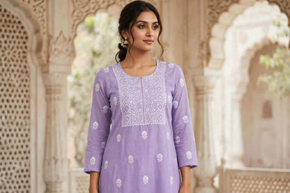 Lilac Mist Cotton Unstitched Chikankari Kurta Pant Set