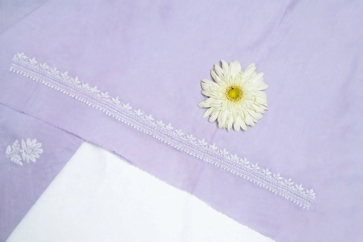 Lilac Mist Cotton Unstitched Chikankari Kurta Pant Set