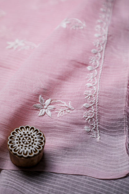 Light Pink Maheshwari Cotton Unstitched Chikankari Suit Set