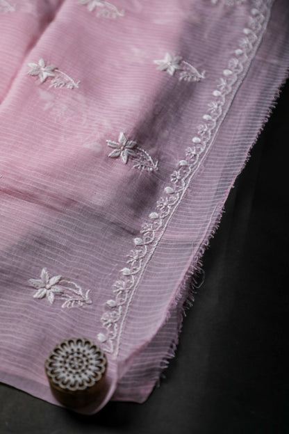 Light Pink Maheshwari Cotton Unstitched Chikankari Suit Set