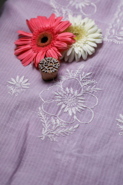 Soft Lilac Maheshwari Cotton Unstitched Chikankari Suit Set