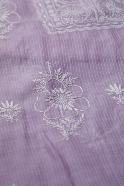 Soft Lilac Maheshwari Cotton Unstitched Chikankari Suit Set