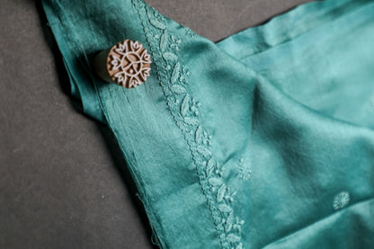 Pine Green Chanderi Unstitched Chikankari Suit Set