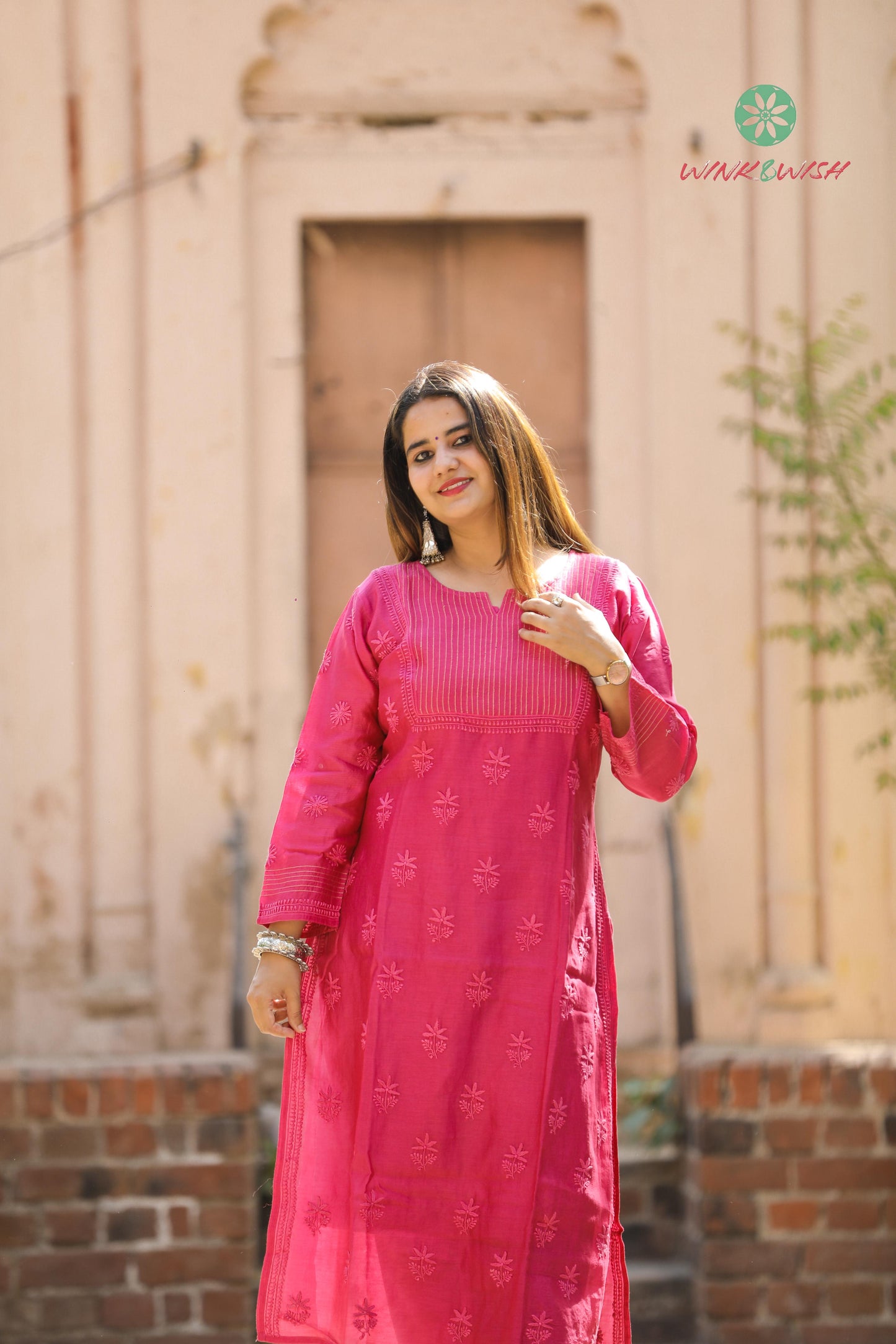 'Mystic Wine' Festive Chanderi Chikankari Kurti Pant Set