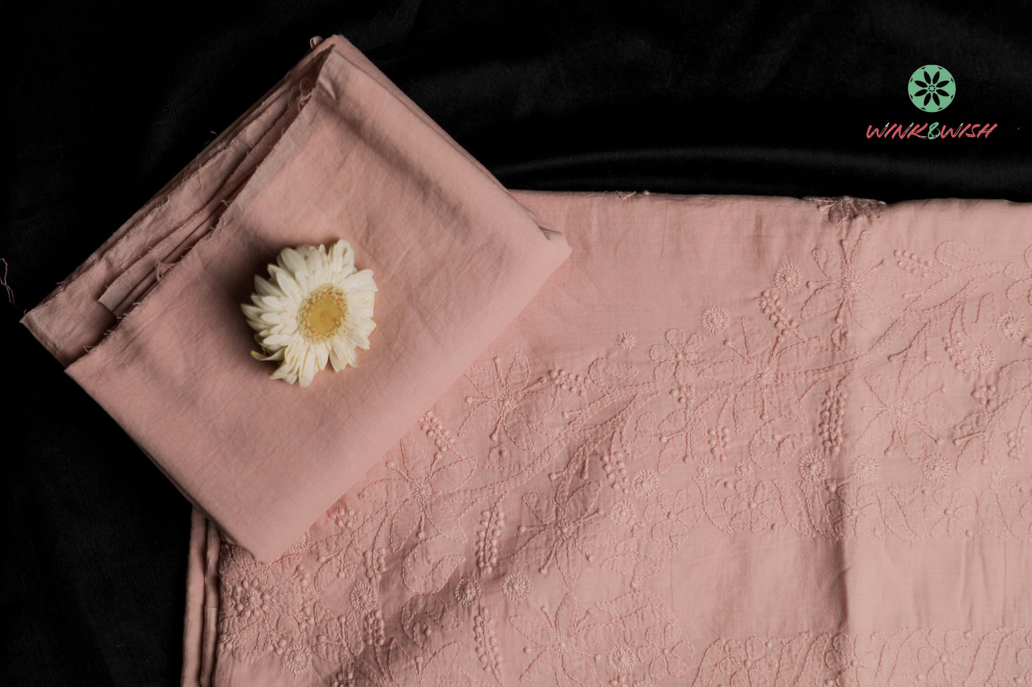 Vintage Pink Mul Cotton Unstitched Chikankari Suit set