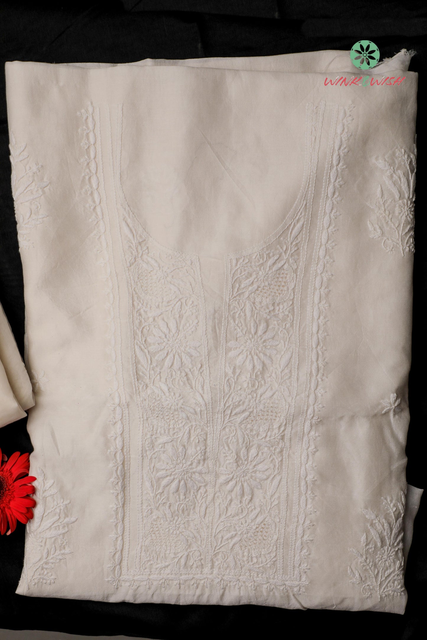 Natural White Chanderi Chikankari Unstitched suit set