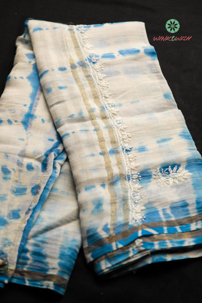 Indigo Mulmul Chanderi Unstitched Chikankari Kurta-Dupatta Set