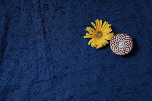 'Royal Blue'  Mul Cotton Chikankari Kurta Fabric
