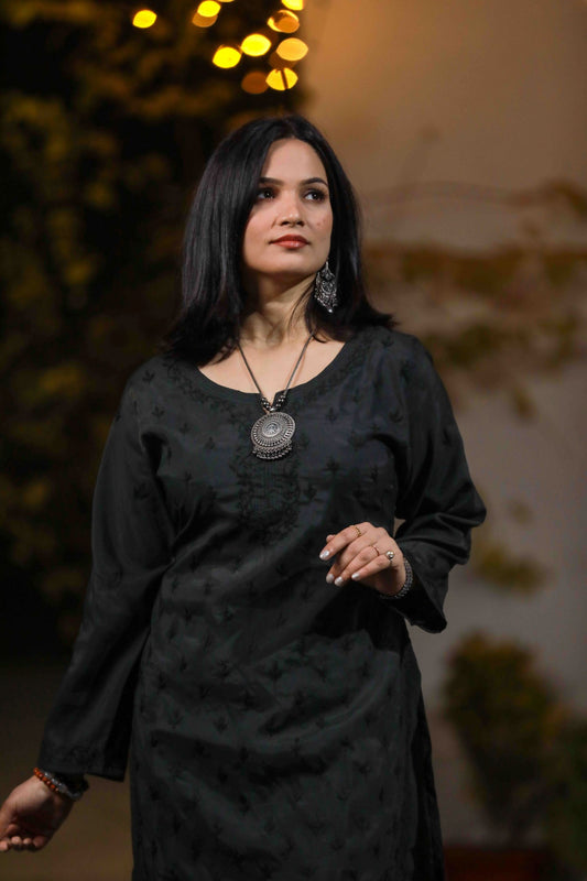 'A Dancing Night' Pure Crepe Elegant Chikankari Kurta Pant set