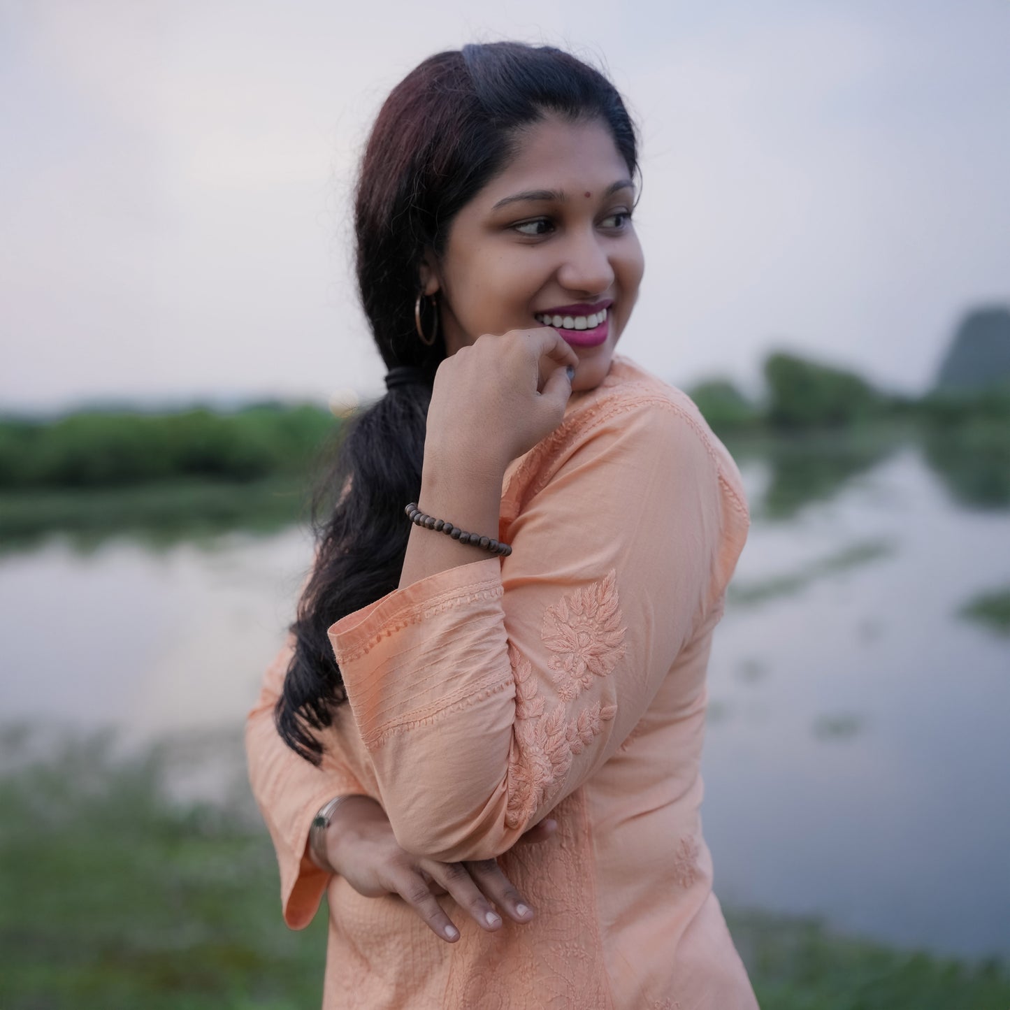 'Sunset Orange' Designer Mul Cotton Chikankari Long Kurti