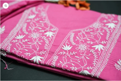 'Vishwas' - Set of 2 Cotton Unstitched Chikankari Kurta - Pink and Green