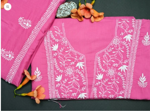 'Vishwas' - Set of 2 Cotton Unstitched Chikankari Kurta - Pink and Green