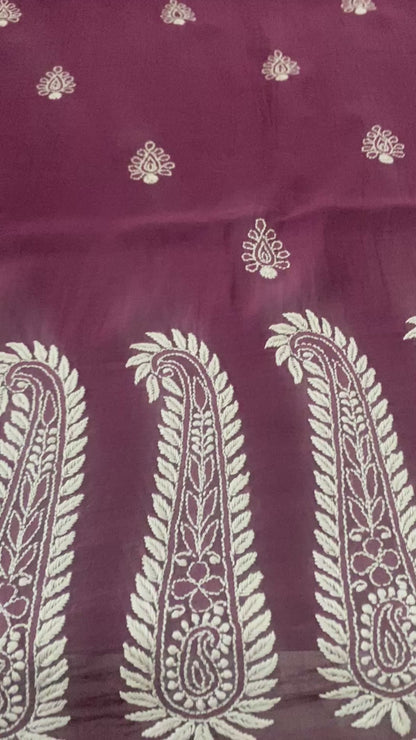 KAIRI- 'Mulberry wine'  Mul Chanderi Chikankari Unstitched Suit Set