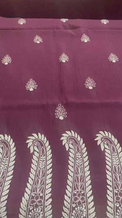 KAIRI- 'Mulberry wine'  Mul Chanderi Chikankari Unstitched Suit Set