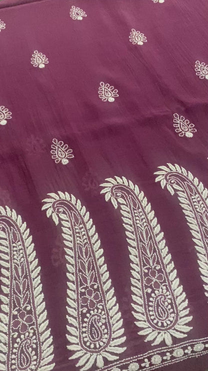 KAIRI- 'Mulberry wine'  Mul Chanderi Chikankari Unstitched Suit Set