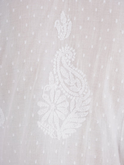 White Chikankari Stylish Cotton Angrakha Long Kurti