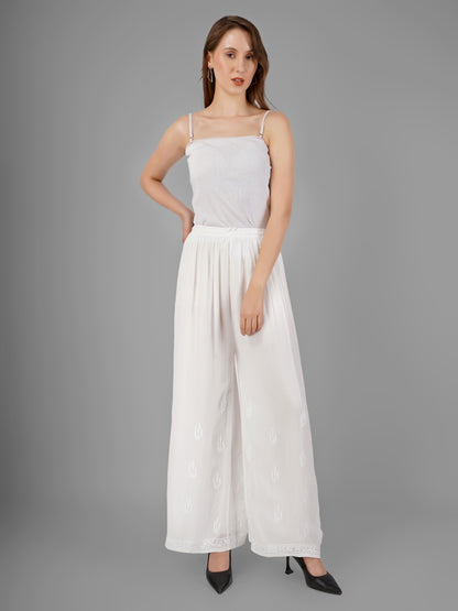 Pure Georgette Dyeable Straight White Chikankari Palazzo