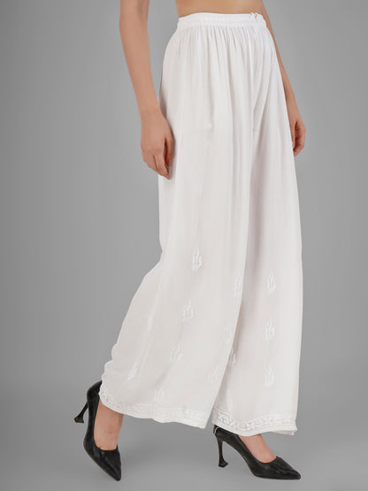 Pure Georgette Dyeable Straight White Chikankari Palazzo